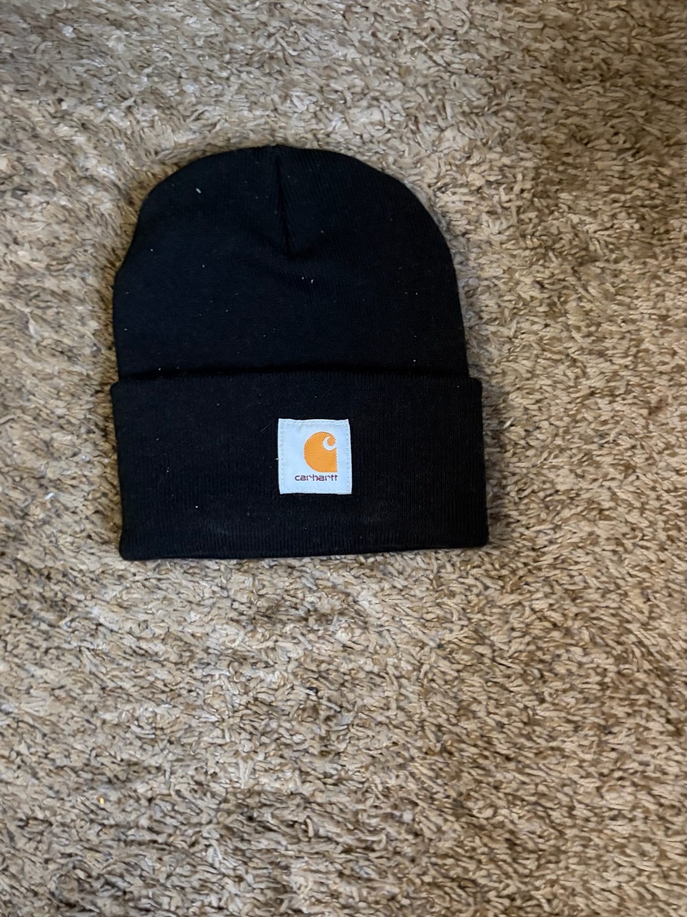 Carhartt Black Cuffed Beanie with Orange Logo